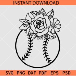 Floral Base ball Sketch SVG, Baseball Ball Flowers SVG, Baseball Ball Silhouette SVG