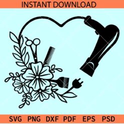 Floral Hair Stylist Heart SVG, Love Symbol Hair Stylist SVG