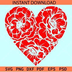 Floral Red Heart SVG, Valentine Heart Symbol SVG, Floral Love Symbol SVG