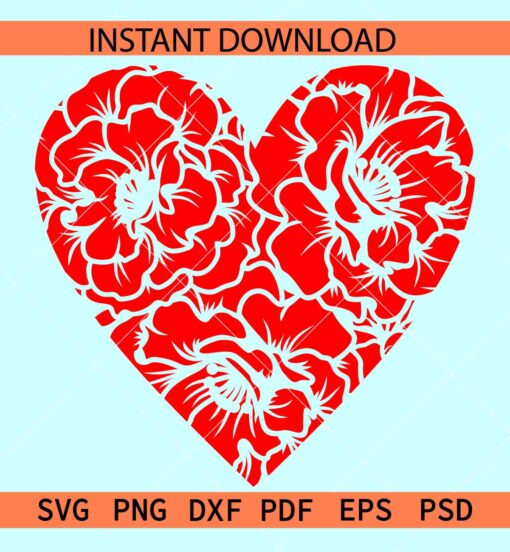 Floral Red Heart SVG, Valentine Heart Symbol SVG, Floral Love Symbol SVG