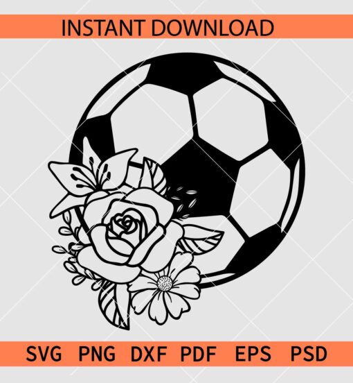 Floral Soccer ball Sketch SVG, Football Ball Vector SVG, Floral Soccer Ball Décor SVG