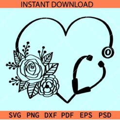 Floral Stethoscope SVG, Stethoscope Heart Symbol SVG, Stethoscope Flowers Love Symbol SVG