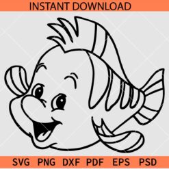 Flounder the Little Mermaid Outline SVG, Flounder SVG, Mermaid Sketch SVG