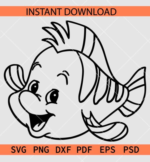 Flounder the Little Mermaid Outline SVG, Flounder SVG, Mermaid Sketch SVG