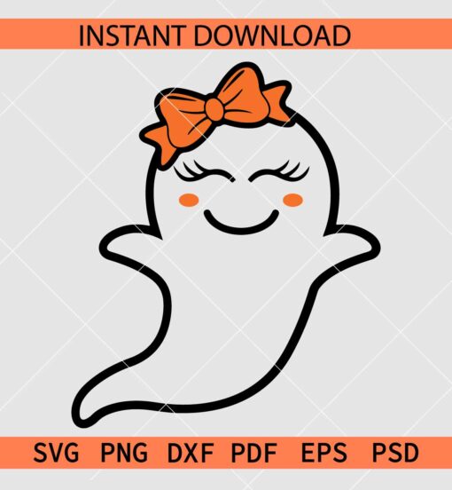 Ghost with Bow SVG, Halloween Ghost with Bow SVG, Girl Ghost SVG
