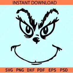 Grinch Sketch Face SVG, Grinch face Outline SVG, Christmas Grinch Face SVG