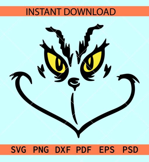 Grinch face Outline SVG, Christmas Grinch Face SVG