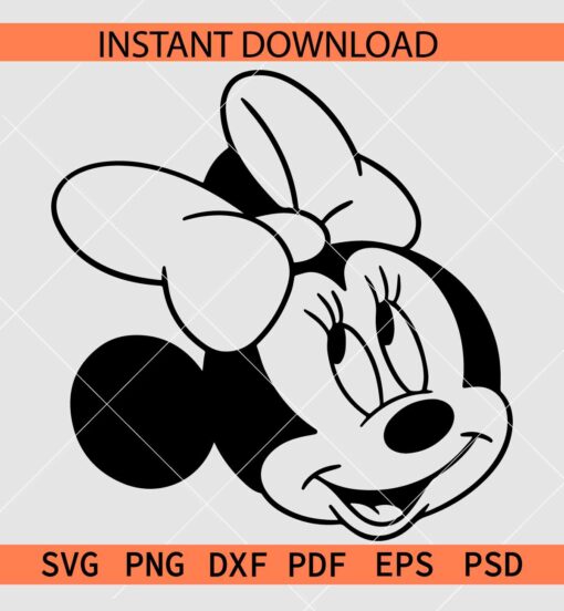 Happy Minnie Head SVG, Minnie with Bow SVG, Disney Head with bow Transparent SVG