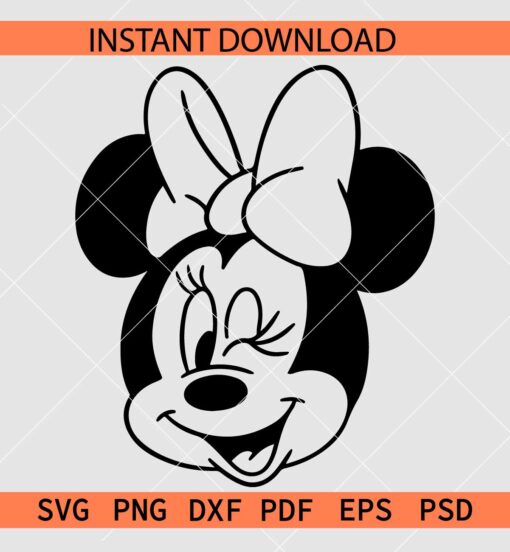 Happy Minnie Winking SVG, Minnie with Bow Winking SVG, Happy Disney Head with bow SVG