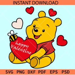 Happy Valentine Winnie the pooh SVG, Valentine  Bear Hearts SVG, Layered Valentine Winnie SVG