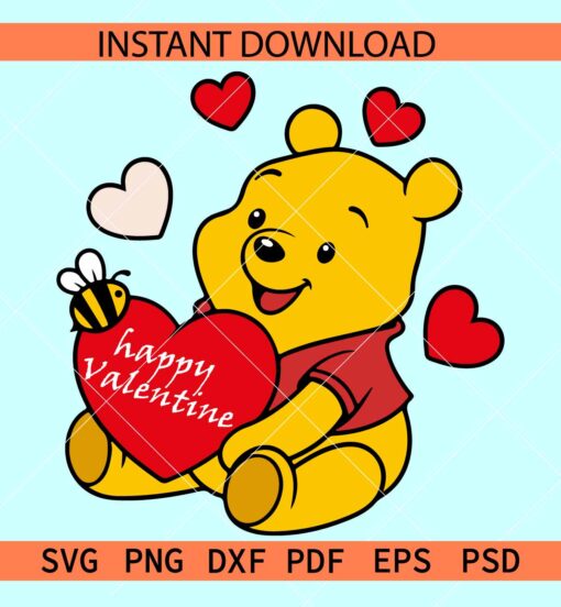 Happy Valentine Winnie the pooh SVG, Valentine  Bear Hearts SVG, Layered Valentine Winnie SVG