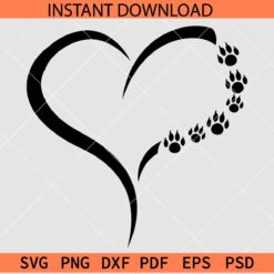 Heart Symbol Dog Paw SVG, Dog Lover SVG, Dog Paw In Heart Symbol SVG