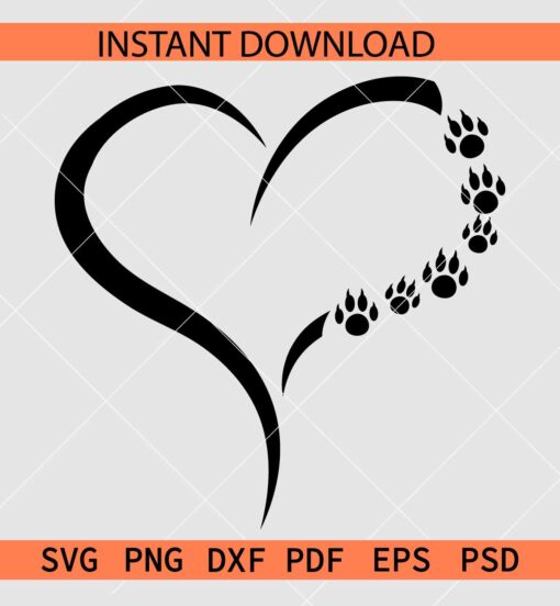 Heart Symbol Dog Paw SVG, Dog Lover SVG, Dog Paw In Heart Symbol SVG
