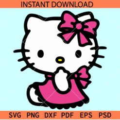 Hello kitty with pink dress SVG, Girl Kitten SVG, Kitten with Bow SVG