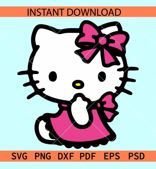 Hello kitty with pink dress SVG, Girl Kitten SVG, Kitten with Bow SVG