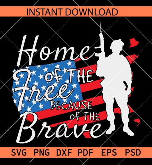 Home of the free because of the brave SVG, USA Map and Flag Army SVG