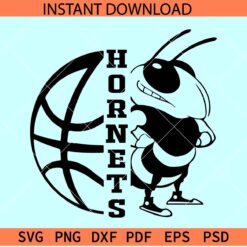 Hornets Basketball SVG, Half Basketball Ball Hornets SVG, The hornets basketball SVG