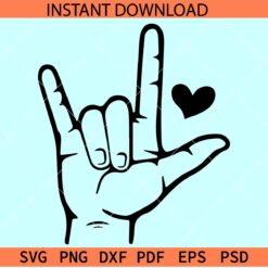 I Love you hand Sign SVG, Valentine Love Hand sign ASL SVG, Love sign Thumb SVG