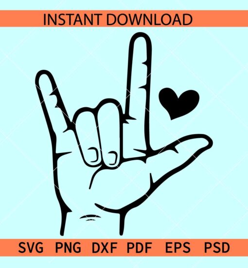 I Love you hand Sign SVG, Valentine Love Hand sign ASL SVG, Love sign Thumb SVG