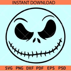 Jack skellington Face Outline SVG, Halloween Jack skellington SVG