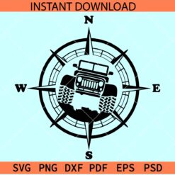 Jeep Compass SVG, Camping Jeep SVG, Monster Jeep with Direction Compass SVG
