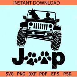 Jeep Dog SVG,  Off road Jeep with Dog SVG, Jeep Dog Paw SVG