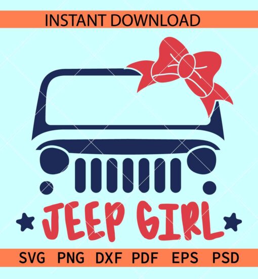 Jeep Girl red bow SVG, Jeep with Red Bow SVG, Jeep Girl Front with Bow SVG