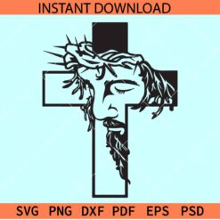Jesus with thorn crown on cross SVG, Jesus Cross SVG, Easter Cross with Jesus SVG