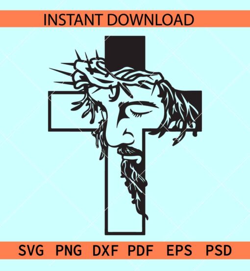 Jesus with thorn crown on cross SVG, Jesus Cross SVG, Easter Cross with Jesus SVG