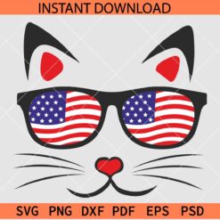July 4th Cat with Sunglasses SVG, Cat face with Patriotic sunglasses svg