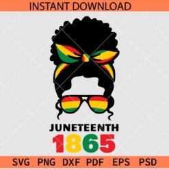 Juneteenth 1865 Afro Woman SVG, Juneteenth Afro woman sunglasses SVG