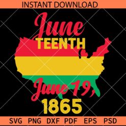 Juneteenth June 19 1865 US Map SVG,  Juneteenth Flag Inside US Map SVG