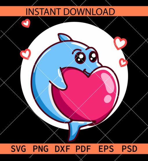 Kawaii Baby shark SVG, Baby shark with Love hearts SVG, Valentine Baby Shark SVG