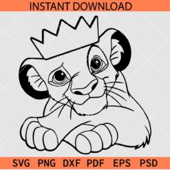 King Lion Cab SVG, Baby Lion with Crown SVG, Baby Lion Sketch SVG