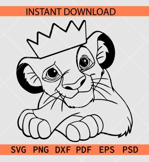 King Lion Cab SVG, Baby Lion with Crown SVG, Baby Lion Sketch SVG