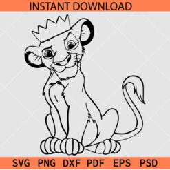 King Lion Cab with crown SVG, Sitting Lion with Crown SVG, Lion Sketch SVG