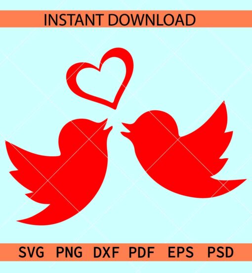 Kissing Red Birds Heart SVG, Love birds with heart symbol SVG, Valentine Birds SVG