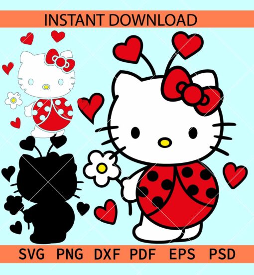 Lady Bug Hello Kitty SVG, Lady Bug kitten SVG, Layered Ladybug Kitty SVG