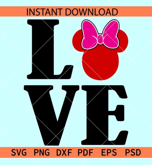 Love Phrase Minnie Head Hearts SVG, Minnie Head Hearts Love Name SVG, Disney Love SVG