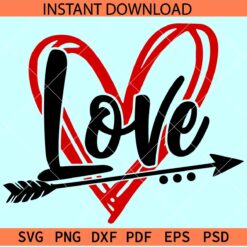 Love Phrase inside heart symbol Arrow SVG, Love Heart Symbol with arrow SVG, Love Heart SVG