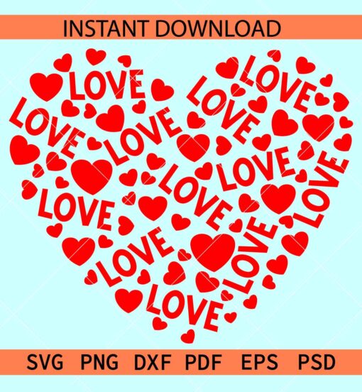 Love name in heart pattern SVG, Hearts Pattern Love Name SVG, Red Heart Vector SVG