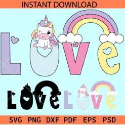 Love phrase and unicorn rainbow SVG, Valentine Unicorn SVG, Baby Valentine SVG