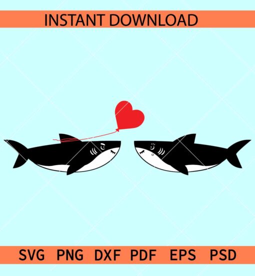 Love sharks heart symbol SVG, Valentine Sharks SVG, Shark Lover SVG