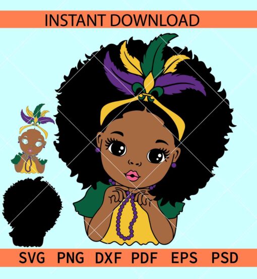 Mardi gras afro girl SVG, Mardi gras Cute Afro Girl SVG