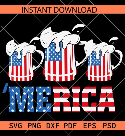 Merica Beer Glasses SVG, Patriotic Beer Glasses SVG, July 4th Beer Glasses SVG