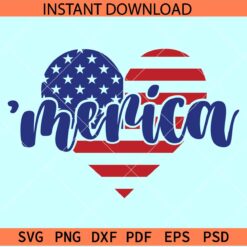 Merica Heart SVG, US Flag Inside Heart Symbol Merica, July 4th Heart Merica SVG