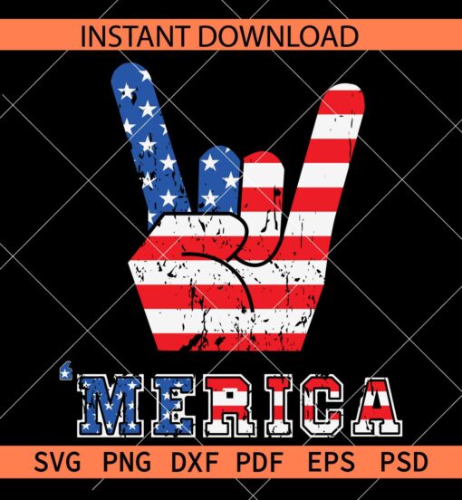 Merica Rock on Hand SVG, Patriotic Rock on Hand SVG, July 4th Rock on ASL SVG