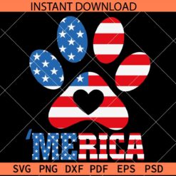 Merica dog paw SVG, Patriotic dog paw SVG, July 4th dog paw SVG