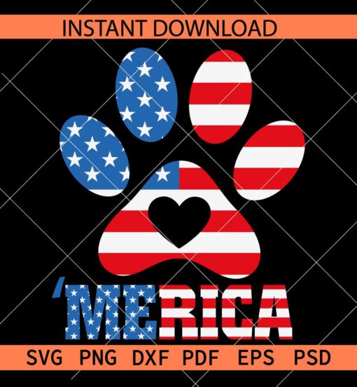 Merica dog paw SVG, Patriotic dog paw SVG, July 4th dog paw SVG