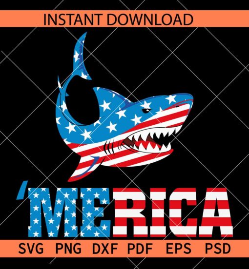 Merica shark SVG, Patriotic shark SVG, July 4th shark SVG